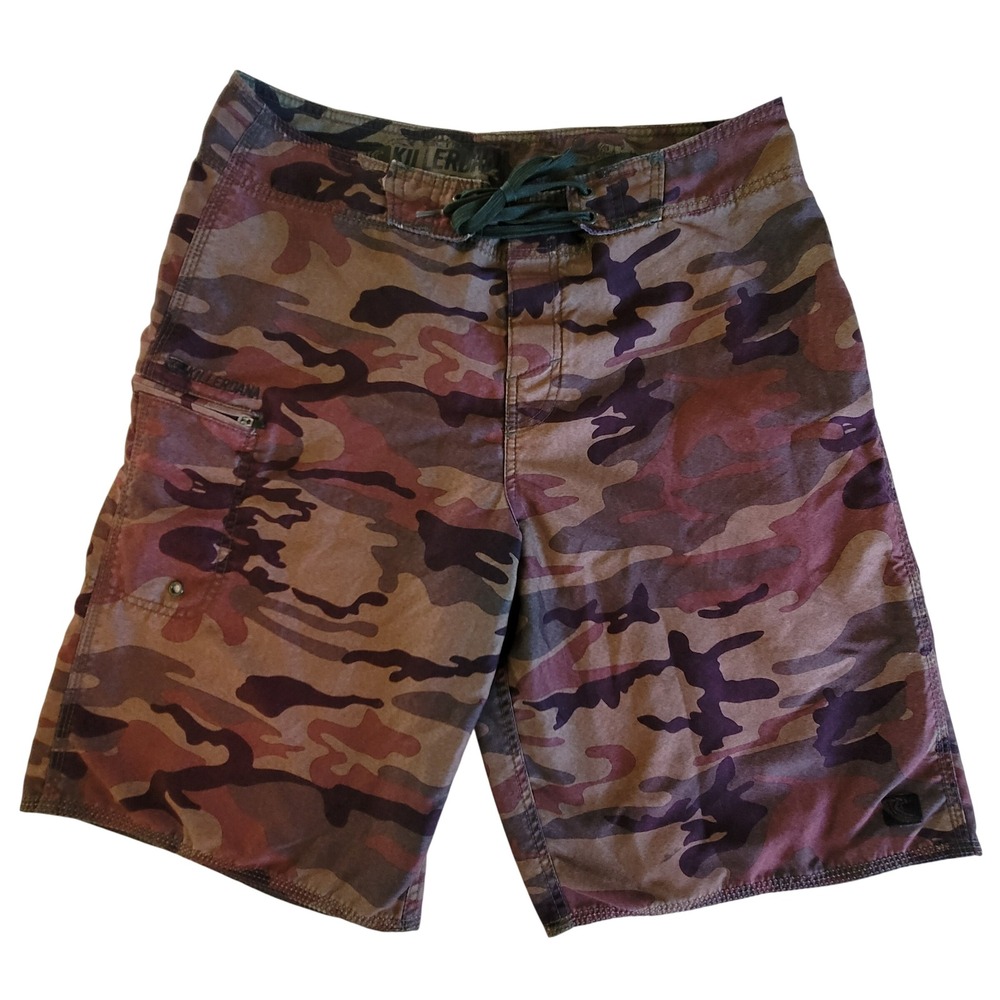 Killer Dana Board Shorts Mens 32 Camouflage Brown Burgundy Surf‎ Swim Trunks
